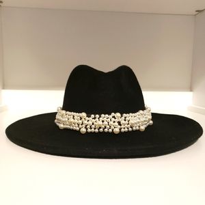Black Fedora with pearls